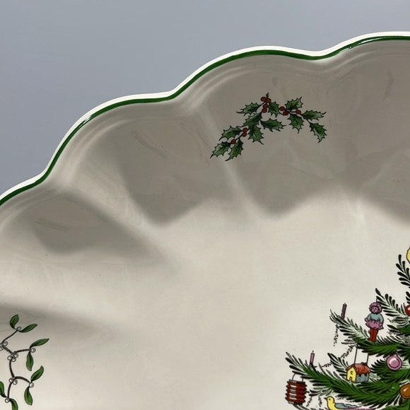 Spode Christmas Tree 15" Oval Fluted Serving Dish platter made in England - Picture 5 of 14